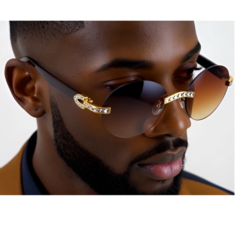 Men Sunglasses Brown Lens Iced Diamond Trendy Buffs Migos Style Lentes Gafas New